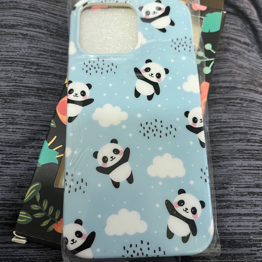 New Cartoon Floating Panda Sky Blue Case for iPhone 13 Pro Shockproof